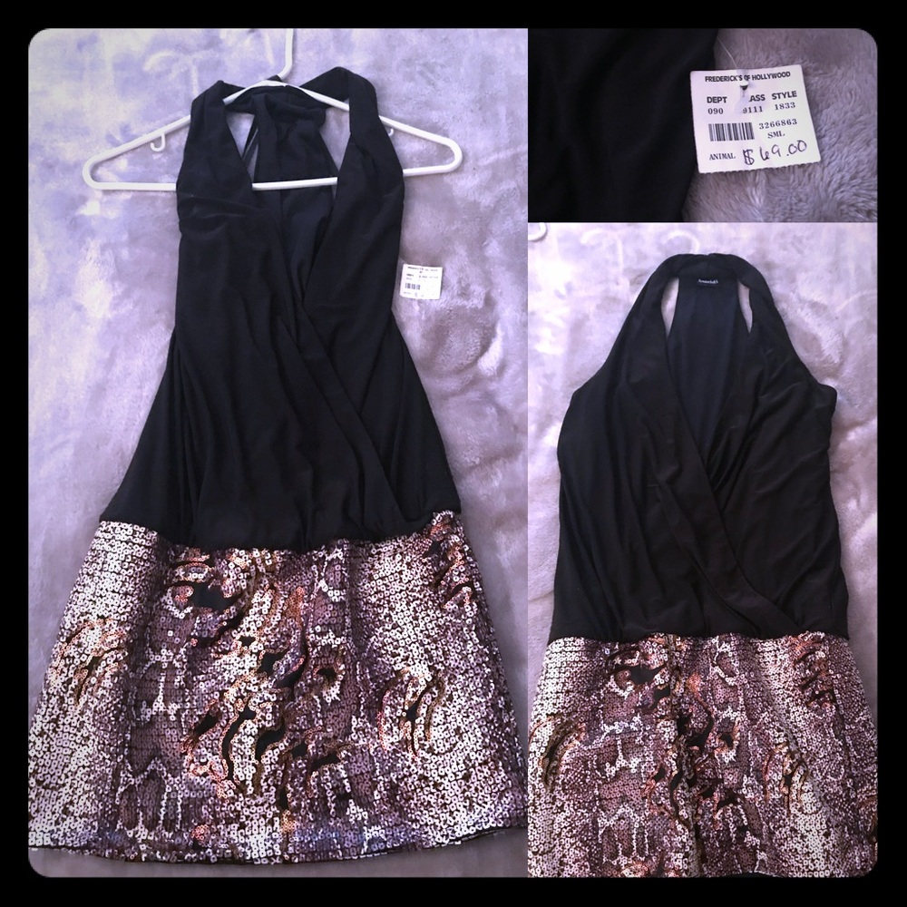 Super cute v-neck dress black/animal print